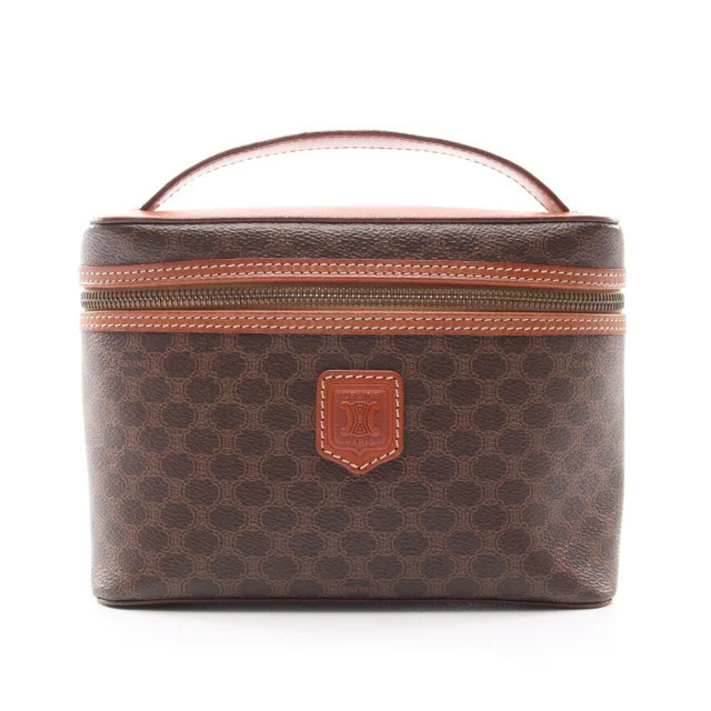 Celine Macadam Handbag Canvas Leather Brown